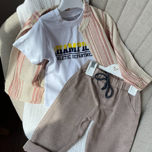 Спортно-елегантен комплект за момче – риза, панталон и тениска