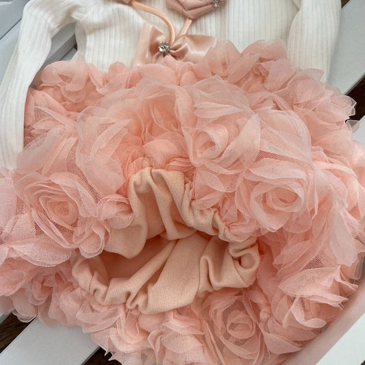 Стилен комплект пола с блуза (праскова)