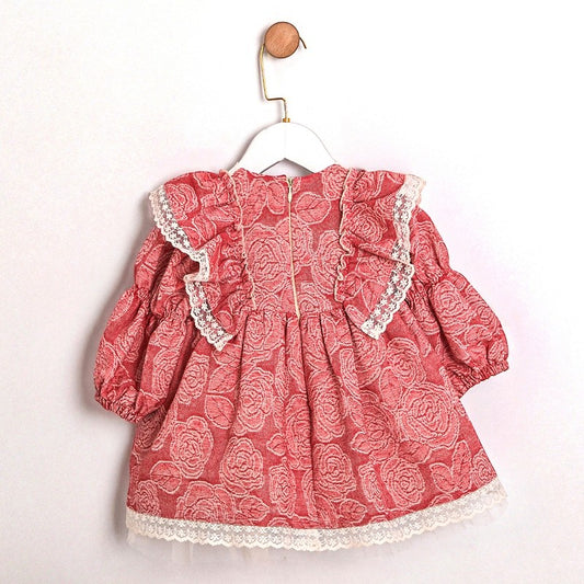 Елегантна рокля с дантела и панделка червена