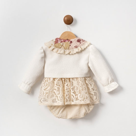 Комплект боди-рокличка с жилетка с ефектна яка