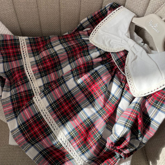 Детска рокля „Празнична класика“ – червено  каре с панделка