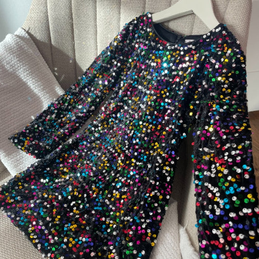 Детска празнична рокля с цветни пайети + чанта