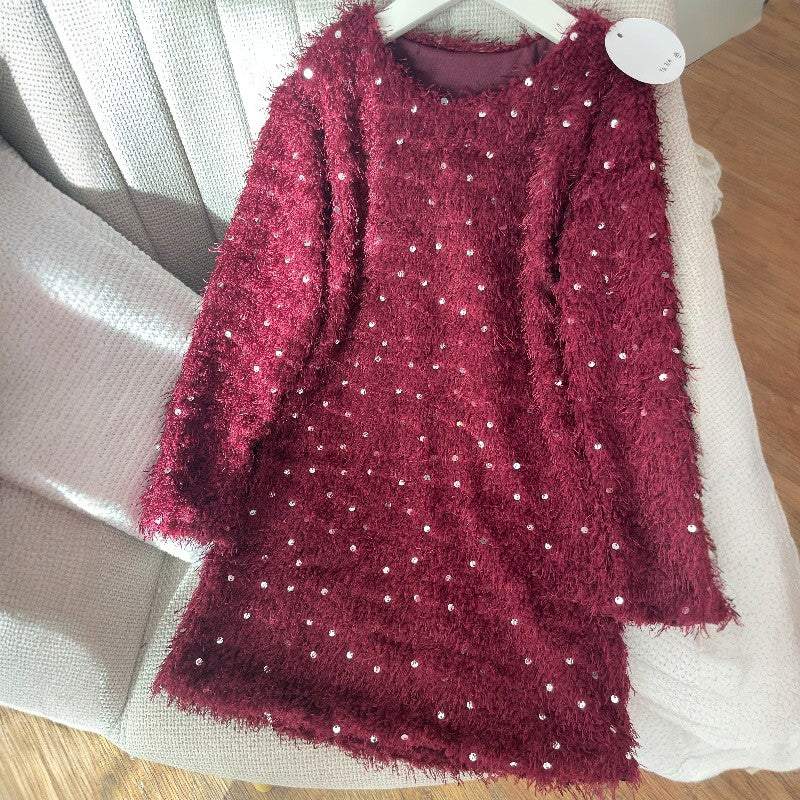 Детска празнична рокля с пайети – бордо