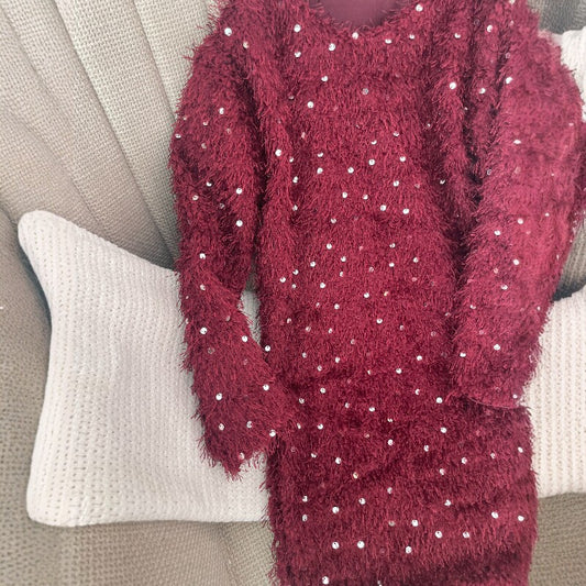 Детска празнична рокля с пайети – бордо