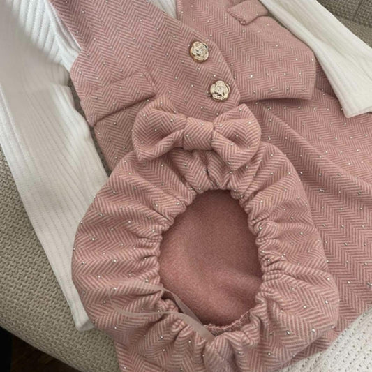 Очарователна детска рокличка с шапка - розова